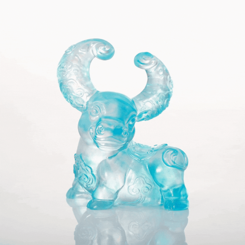 LIULI Crystal Art, Zodiac Figurine, OX, Ruyi’s Twelve Blessings-Daring Bull