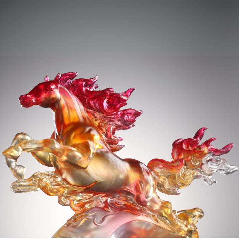 LIULI Crystal Art Horse Sculpture, Fireball, charging to triumph