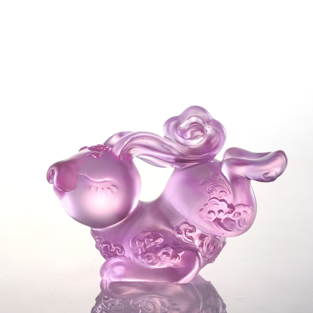 LIULI Crystal Art, Zodiac Figurine, Rabbit, Ruyi’s Twelve Blessings-The Hop Hop Bunny
