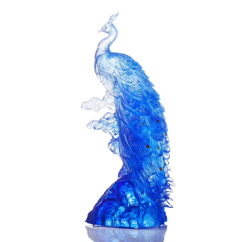 縁起物 超特大孔雀クリスタル LIULI Crystal Bird, Peacock, Divine Splendour – LIULI