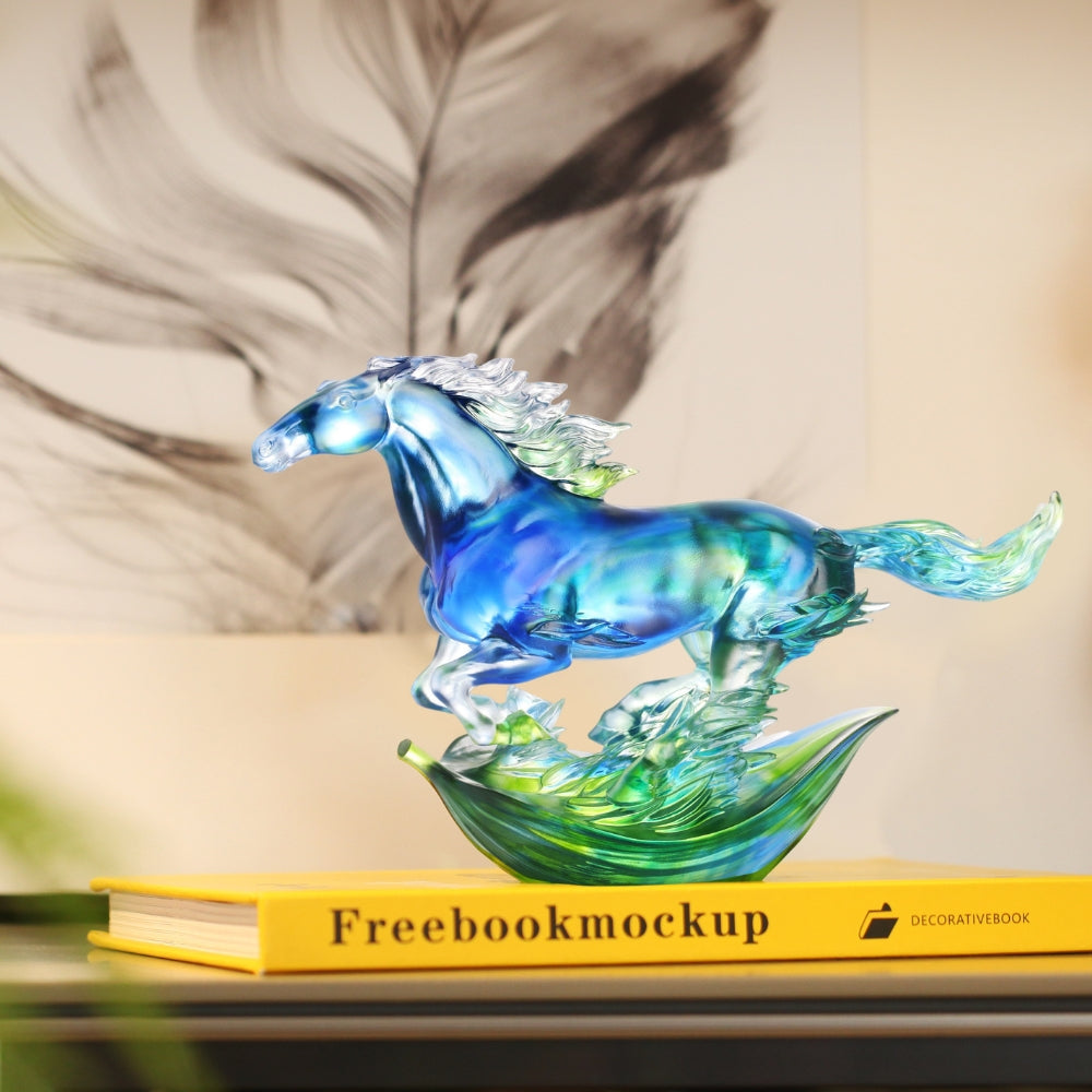 LIULI Crystal Art Horse Sculpture, Advance without Fear