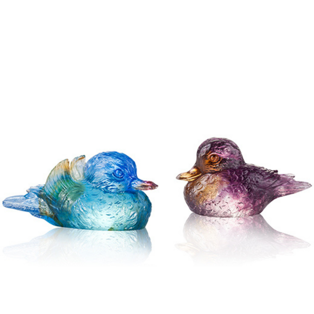 LIULI Crystal Bird, Mandarin Ducks Figurine, Soulmates