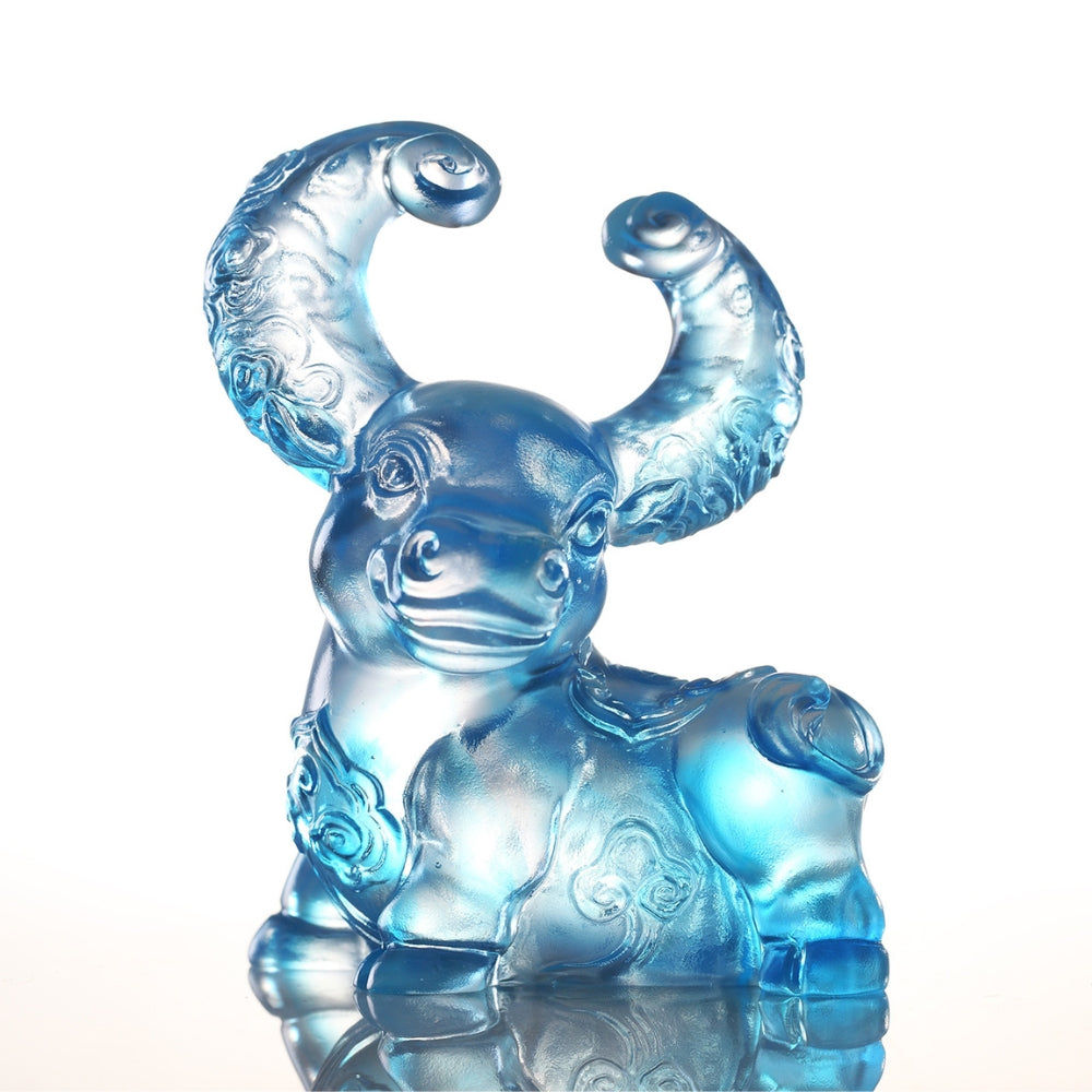 LIULI Crystal Art, Zodiac Figurine, OX, Ruyi’s Twelve Blessings-Daring Bull
