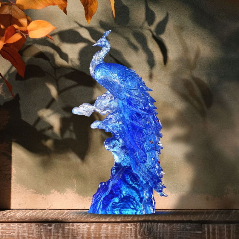 LIULI Crystal Bird, Peacock, Divine Splendour