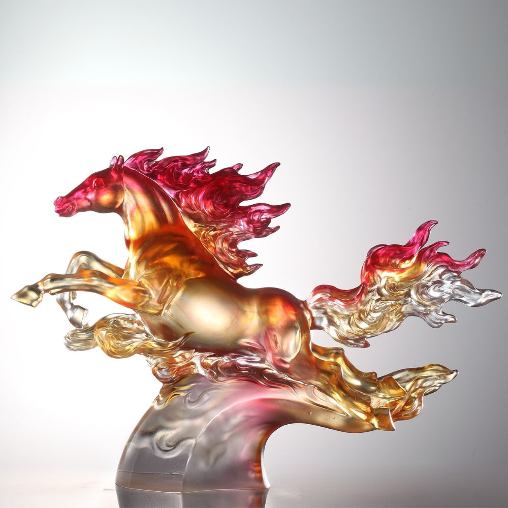 LIULI Crystal Art Horse Sculpture, Fireball, charging to triumph