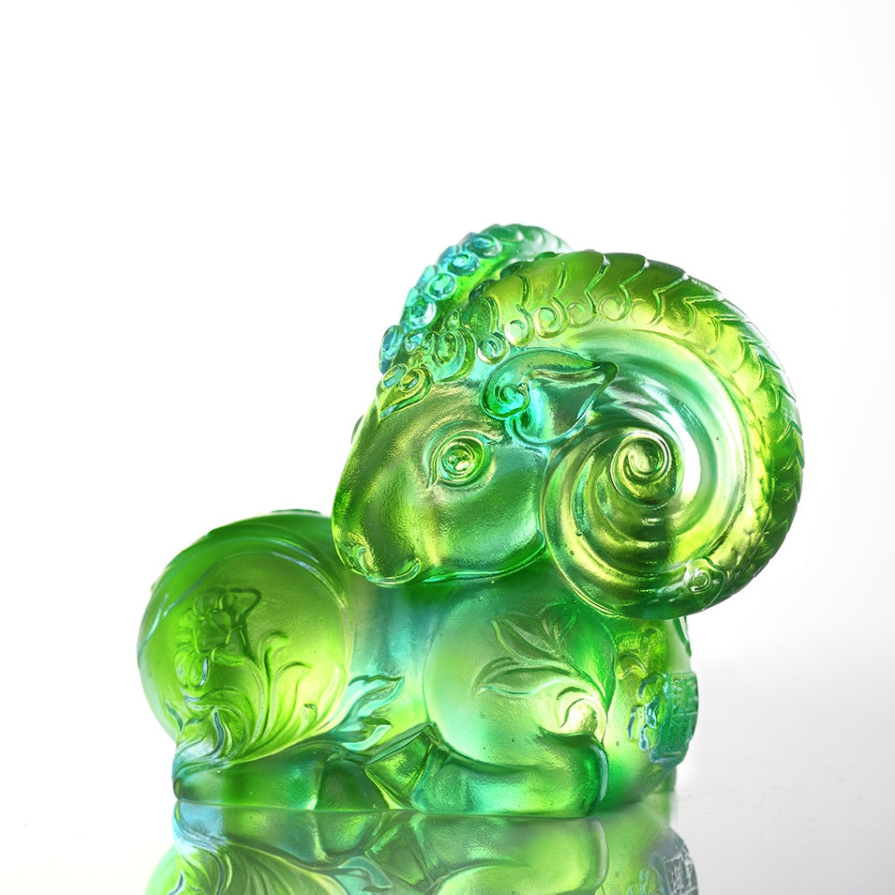 LIULI Crystal Art, Zodiac Figurine, Sheep, Ruyi’s Twelve Blessings-Auspicious Fuzzy