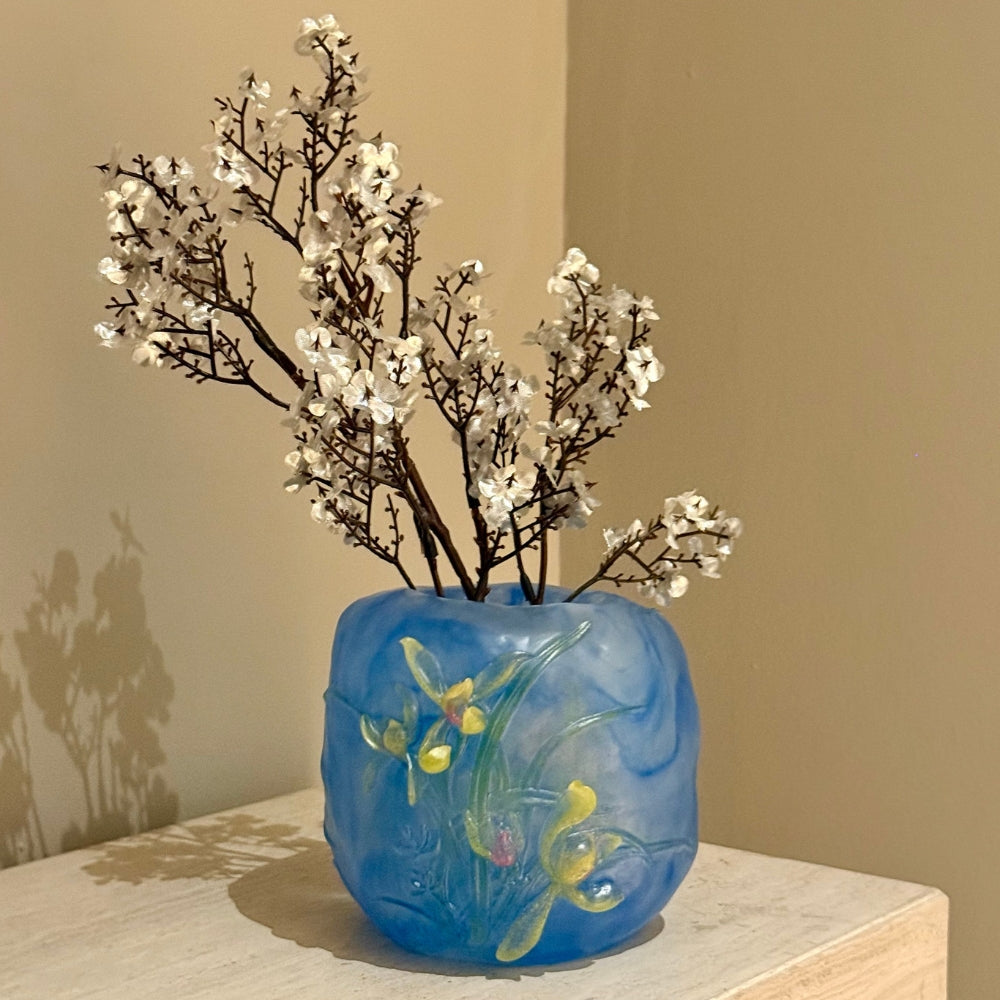 Crystal Floral Vase, Orchid, Limpid Showers, Blossoming Orchid