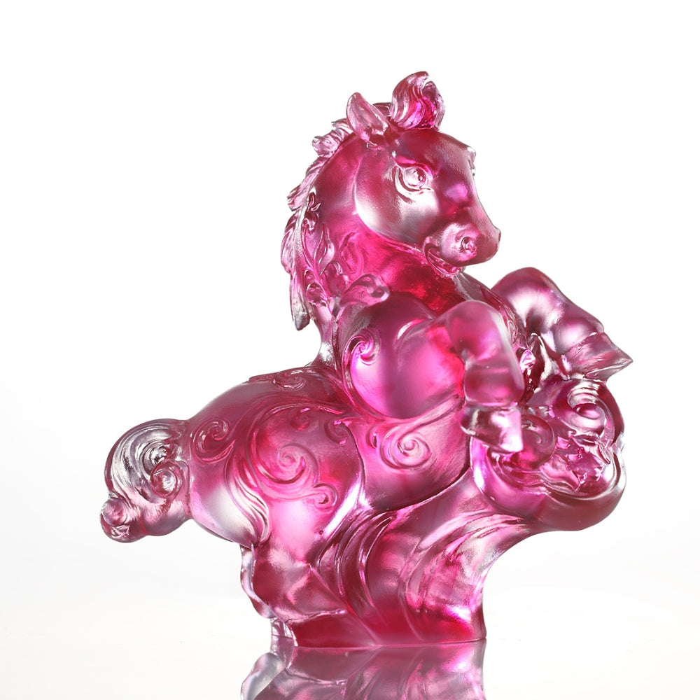 LIULI Crystal Art, Zodiac Figurine, Horse, Ruyi’s Twelve Blessings-An Unbridled Spirit