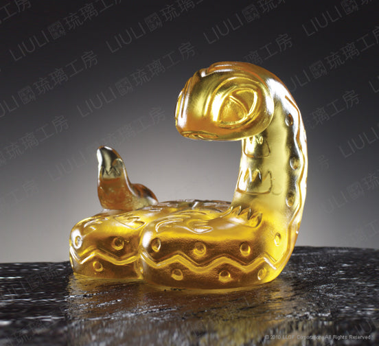 LIULI Crystal Chinese Vessel, Little Blue Snake