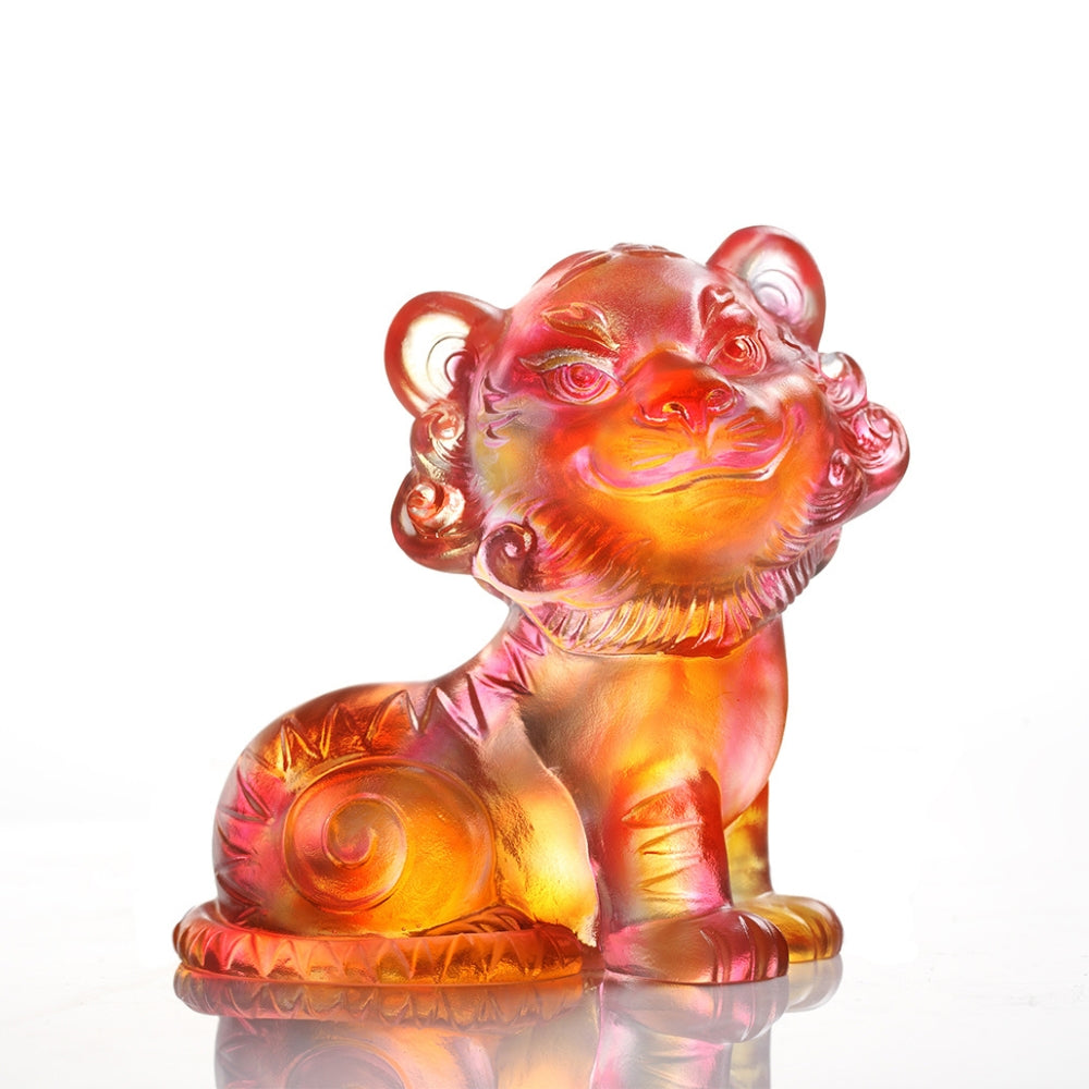 LIULI Crystal Art, Zodiac Figurine, Tiger, Ruyi’s Twelve Blessings-Unstoppable as the Wind