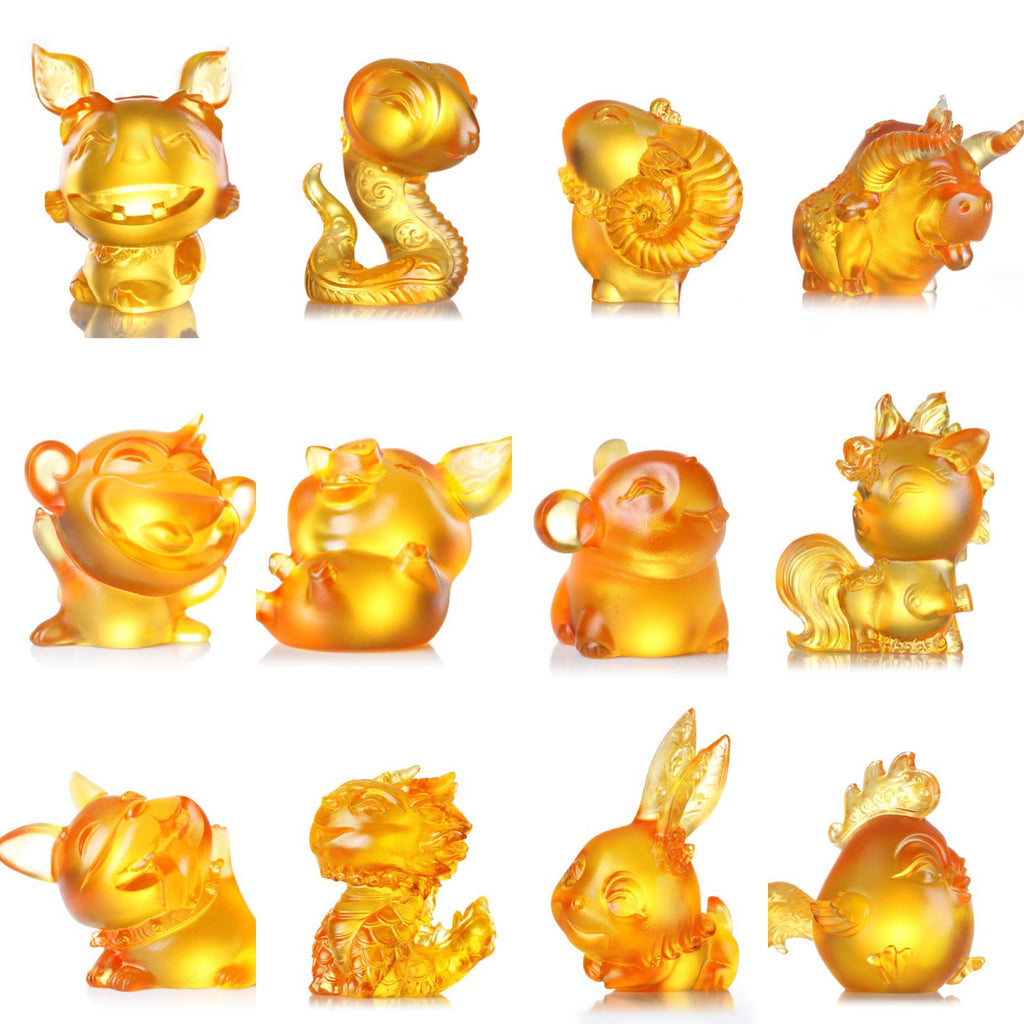 LIULI Chinese zodiac, set of 12, Twelve Jubilant Guardians