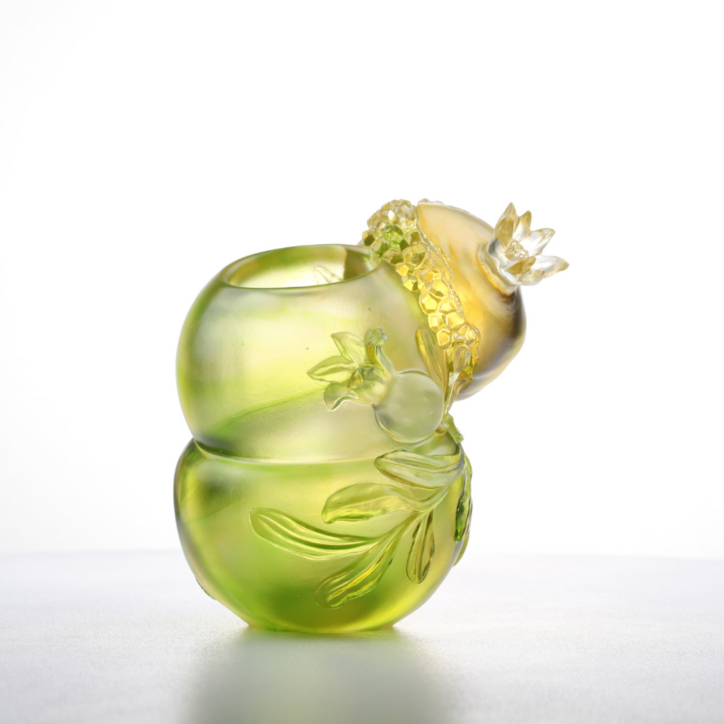 LIULI Crystal Vase, Pen Holder, Fruits, Pomegranate, Talent Conquers All