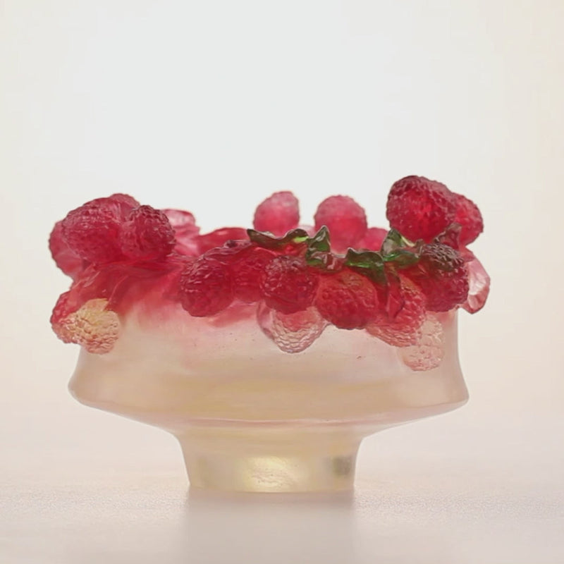 LIULI Crystal Vase, Bowl, Fruits, Lychee, A Thousand Blessings and Good Fortune