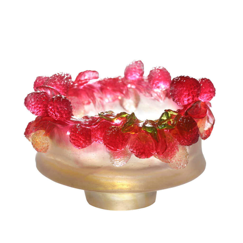 LIULI Crystal Vase, Bowl, Fruits, Lychee, A Thousand Blessings and Good Fortune