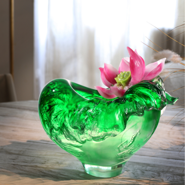 LIULI Crystal vase, Lotus Flower, Shrimp, Lotus Pond Leisure