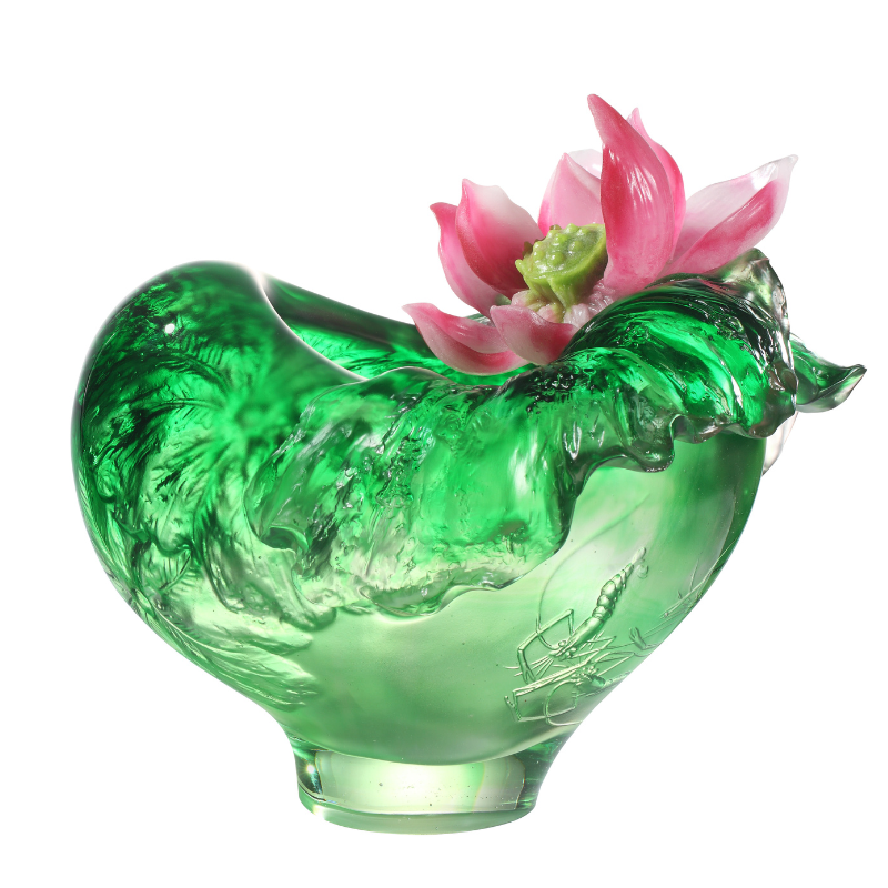 LIULI Crystal vase, Lotus Flower, Shrimp, Lotus Pond Leisure