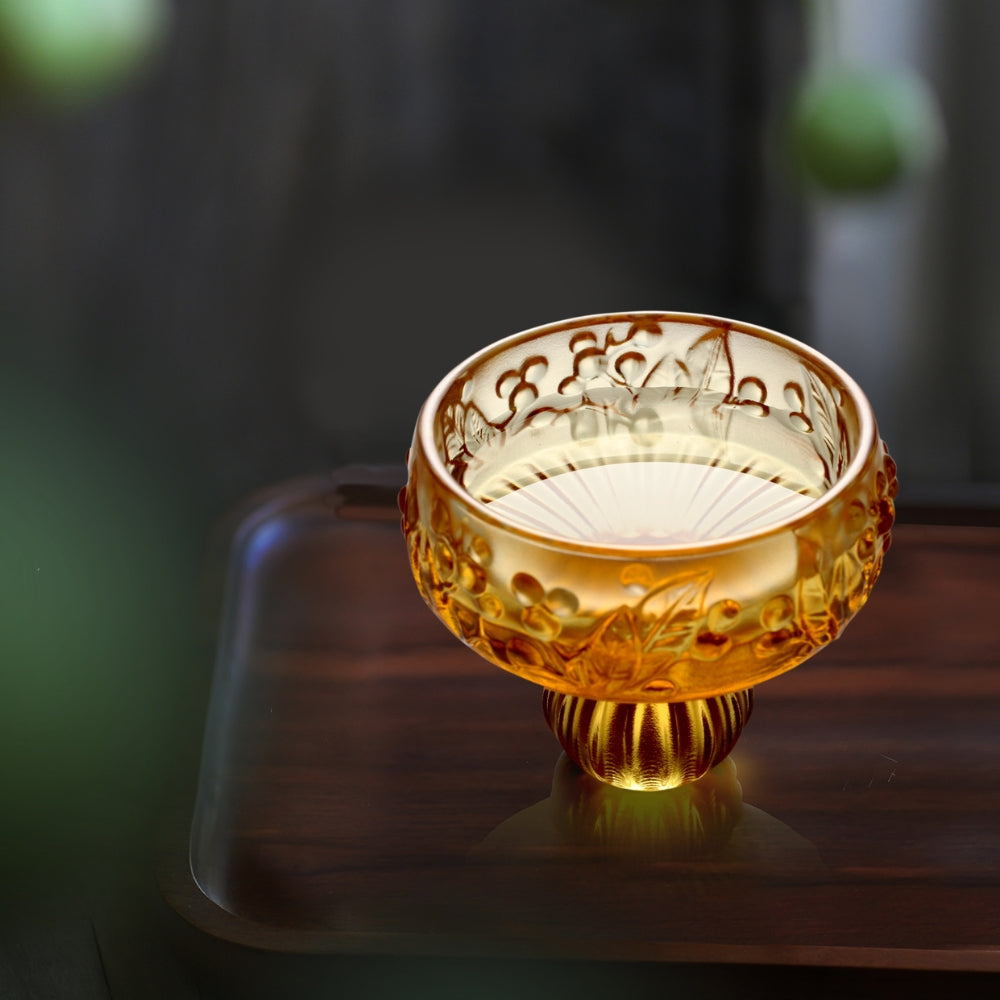 LIULI, Crystal Sake Glass, Shot Glass (Set of 2), Always the Right Time-Loquat