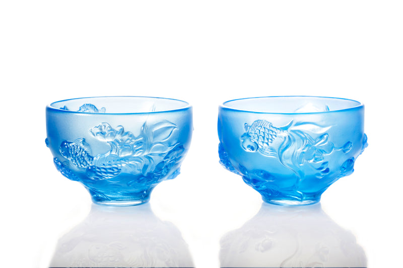 LIULI Crystal Goldfish Bowl, Peony Chopsticks Set, The Joy of Fish