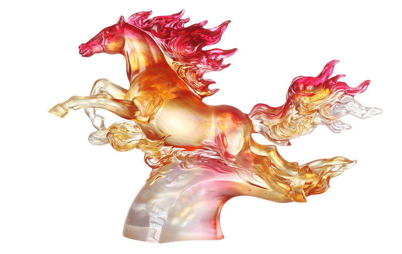 LIULI Crystal Art Horse Sculpture, Fireball, charging to triumph