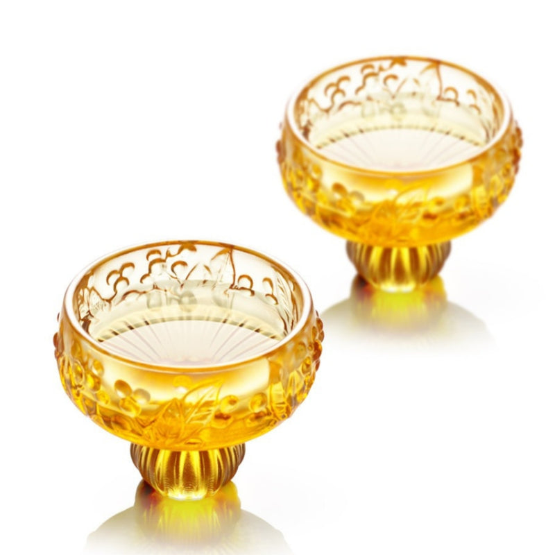 LIULI, Crystal Sake Glass, Shot Glass (Set of 2), Always the Right Time-Loquat