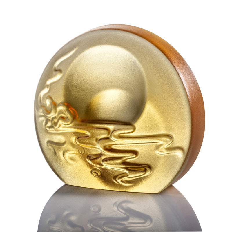 LIULI Crystal Paperweight, Full Moon, Joyous Moon Over a Sea of Fortune
