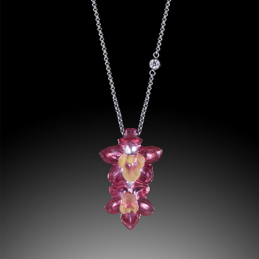 Crystal Orchid Jewelry, Red Flower Necklace, Mirrored Orchid