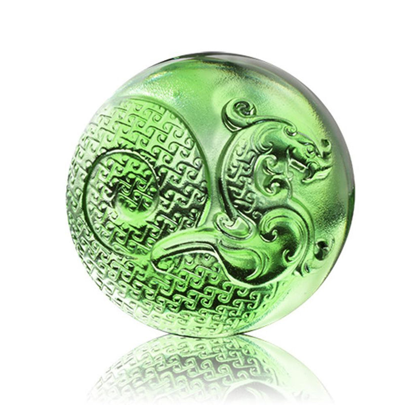 '-- DELETED -- Crystal Paperweight, This World is Round, Dragon of the East: Dawn - LIULI Crystal Art