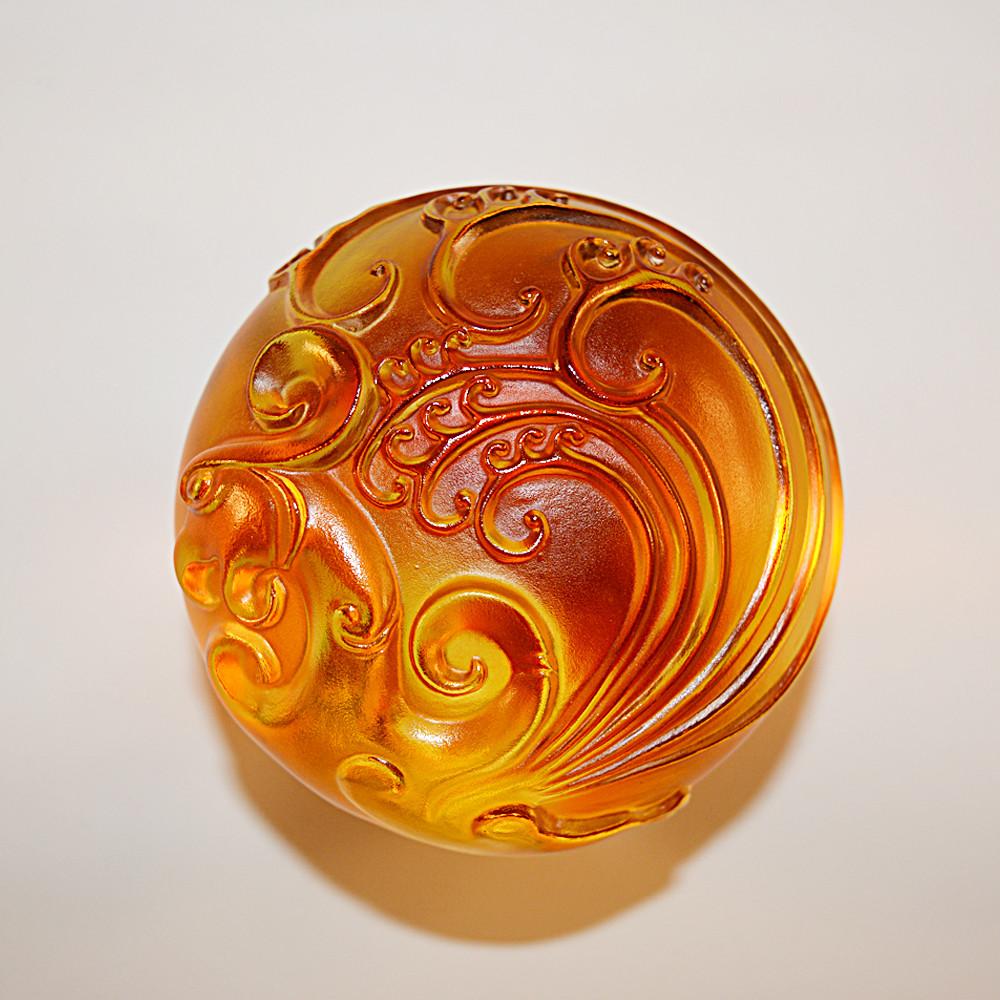 Crystal Paperweight, This World is Round, Phoenix of the South: Passionate - LIULI Crystal Art
