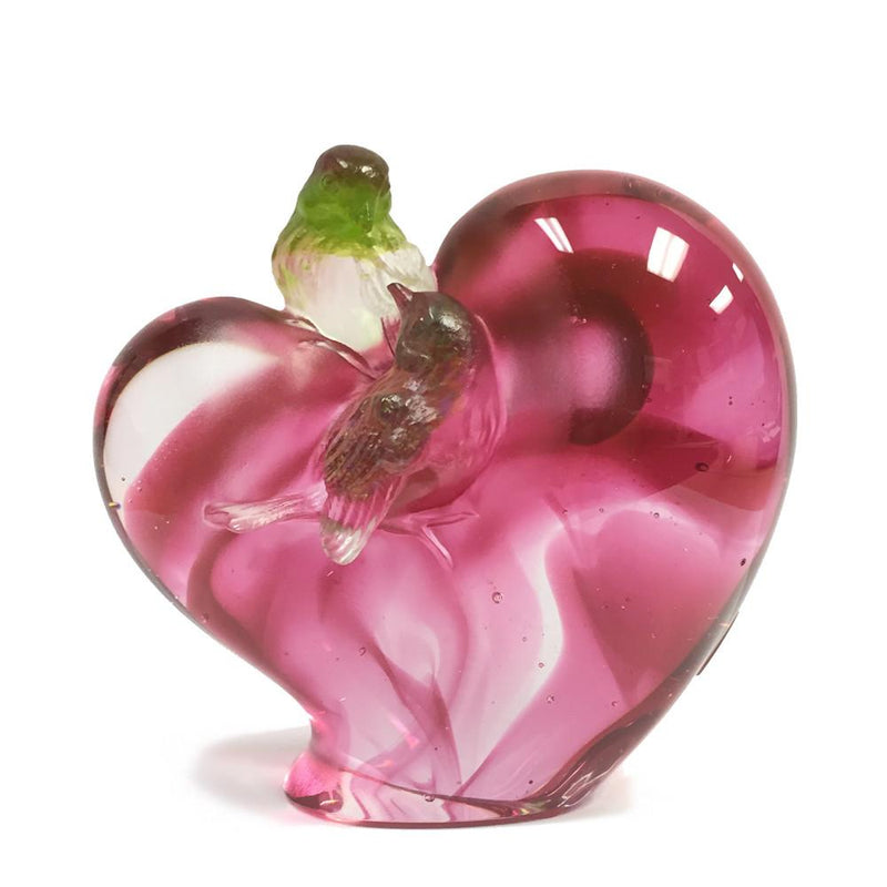 Bird on Heart Shape Figurine (Romance and Love) - Amorous Words - LIULI Crystal Art