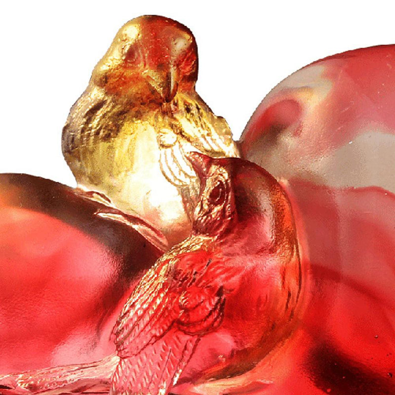 Bird on Heart Shape Figurine (Romance and Love) - Amorous Words - LIULI Crystal Art