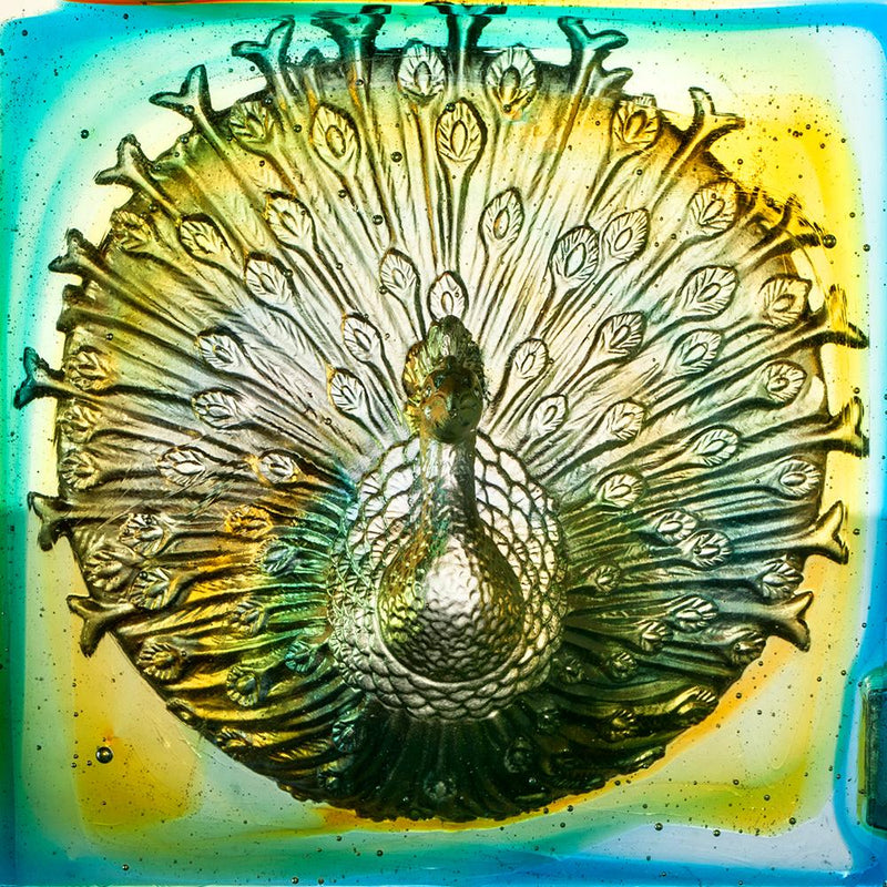 Crystal Paperweight, Peacock, A Radiant Heart - LIULI Crystal Art