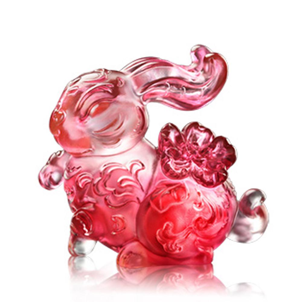 '- Bunny Rabbit Figurine (Wealth) - "Running Rabbit, Fortune with Each Step" - LIULI Crystal Art