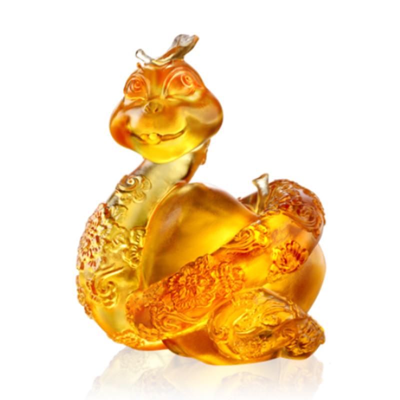 '- Crystal Snake Figurine (Zodiac, Joyful) - "My Floral Happiness" - LIULI Crystal Art