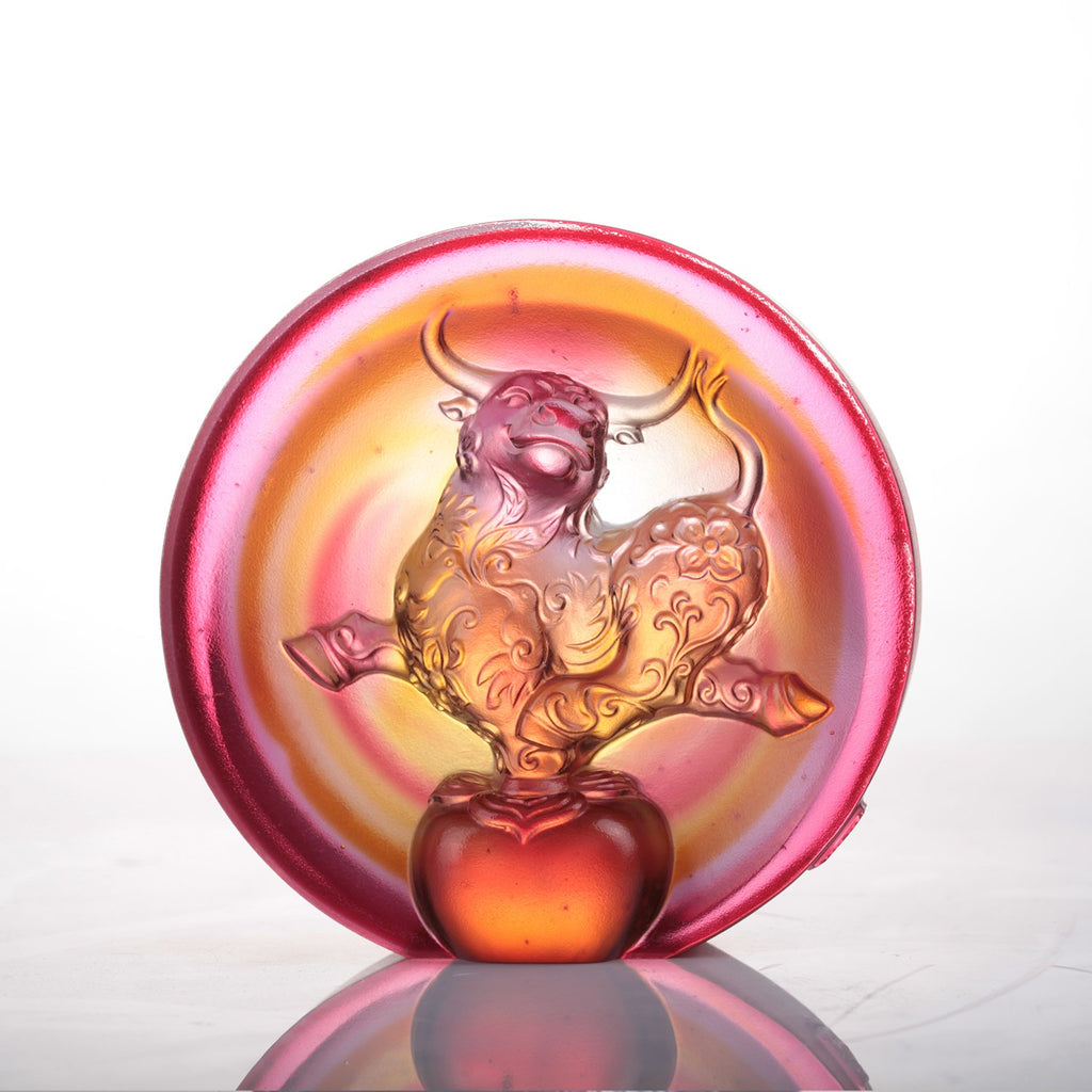 LIULI Year of the Ox Meaning Crystal Paperweight, The Joyful Spirit of the Ox