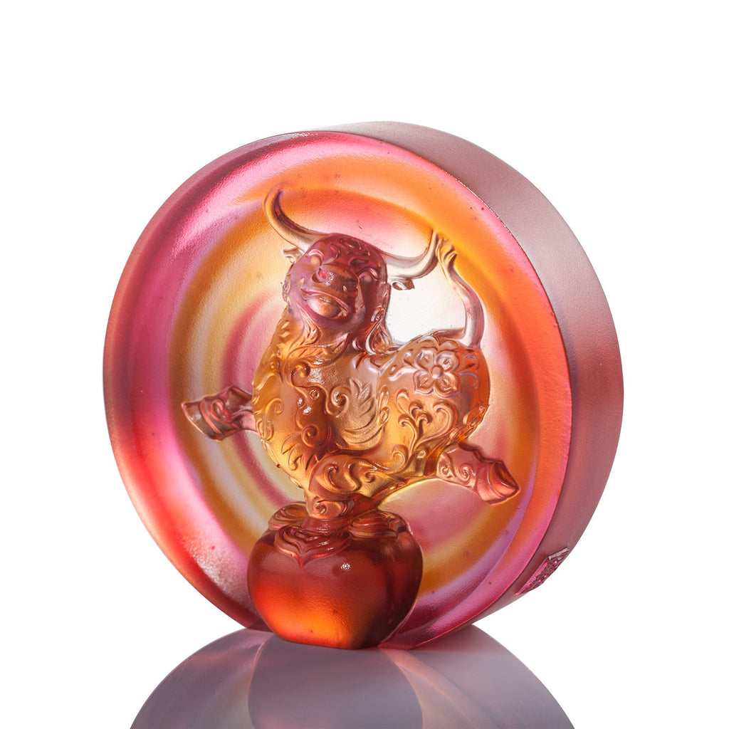 LIULI Year of the Ox Meaning Crystal Paperweight, The Joyful Spirit of the Ox