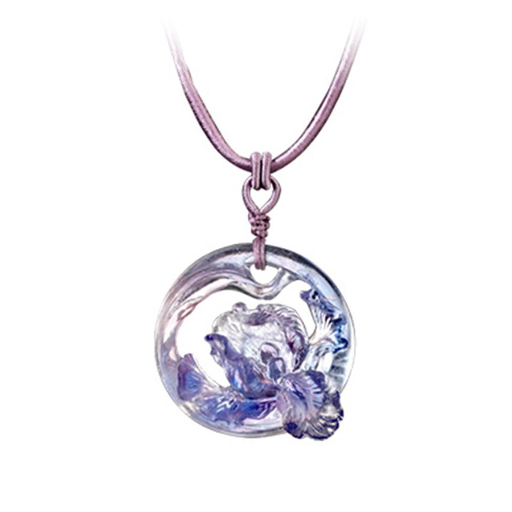 Crystal Necklace, Iris Flower, Arising through Contentment - LIULI Crystal Art