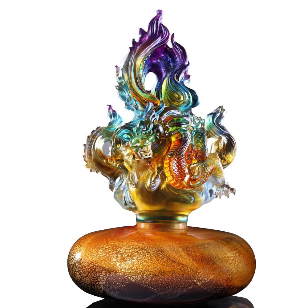 Crystal Treasure Vase, Feng Shui, Dragon of Fire Element, Fiery Illumination Baoping - LIULI Crystal Art