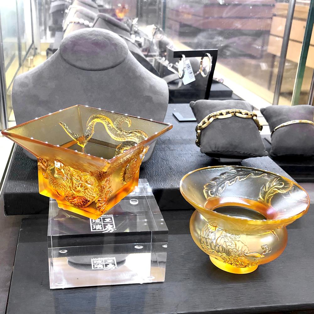 Crystal Sake Glass, Mythical Creature, Dragon & Phoenix, The Pleasure Between Heaven and Earth, Set of 2 - LIULI Crystal Art