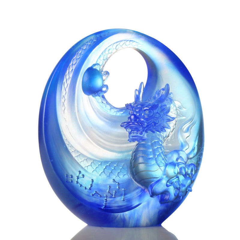 LIULI Crystal Art, Mythical Creature-Azure Dragon, Brilliant Sun - Rise