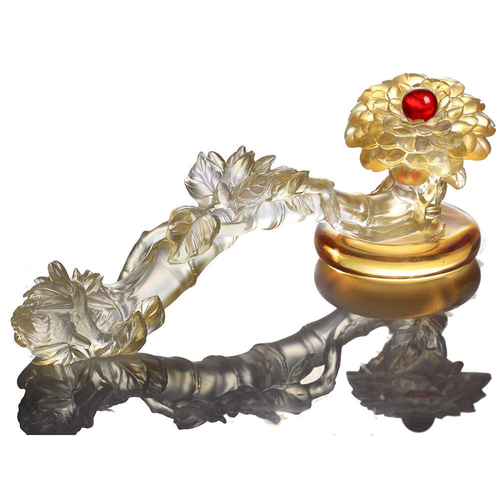 Crystal Feng Shui Ruyi, Camellia, Ruyi of Virtue - LIULI Crystal Art