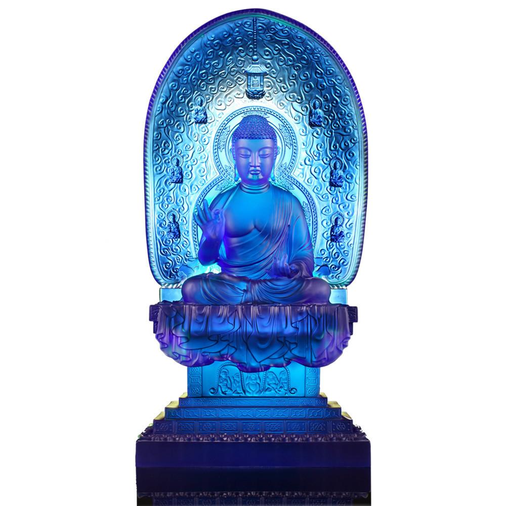 Crystal Buddha, Medicine Buddha, Healing Buddha, Blue Medicine Liuli Buddha - LIULI Crystal Art