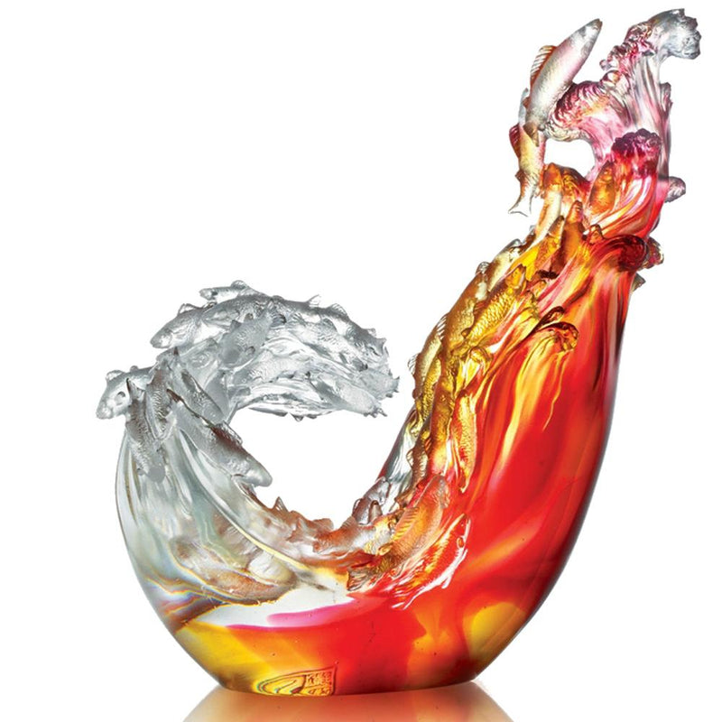 '-- DELETE -- Together We Will Reach the Crest (Courage of Love) - Fish Figurine (with Acrylic base) - LIULI Crystal Art