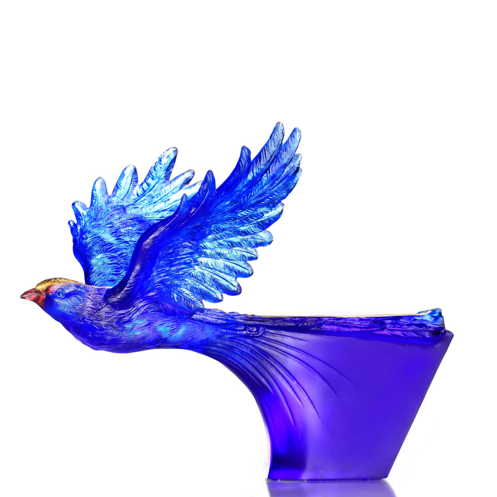 LIULI Crystal Bird, Blue Magpie, 24k Gold Leaf, Aligned with the Light, I am the Prize