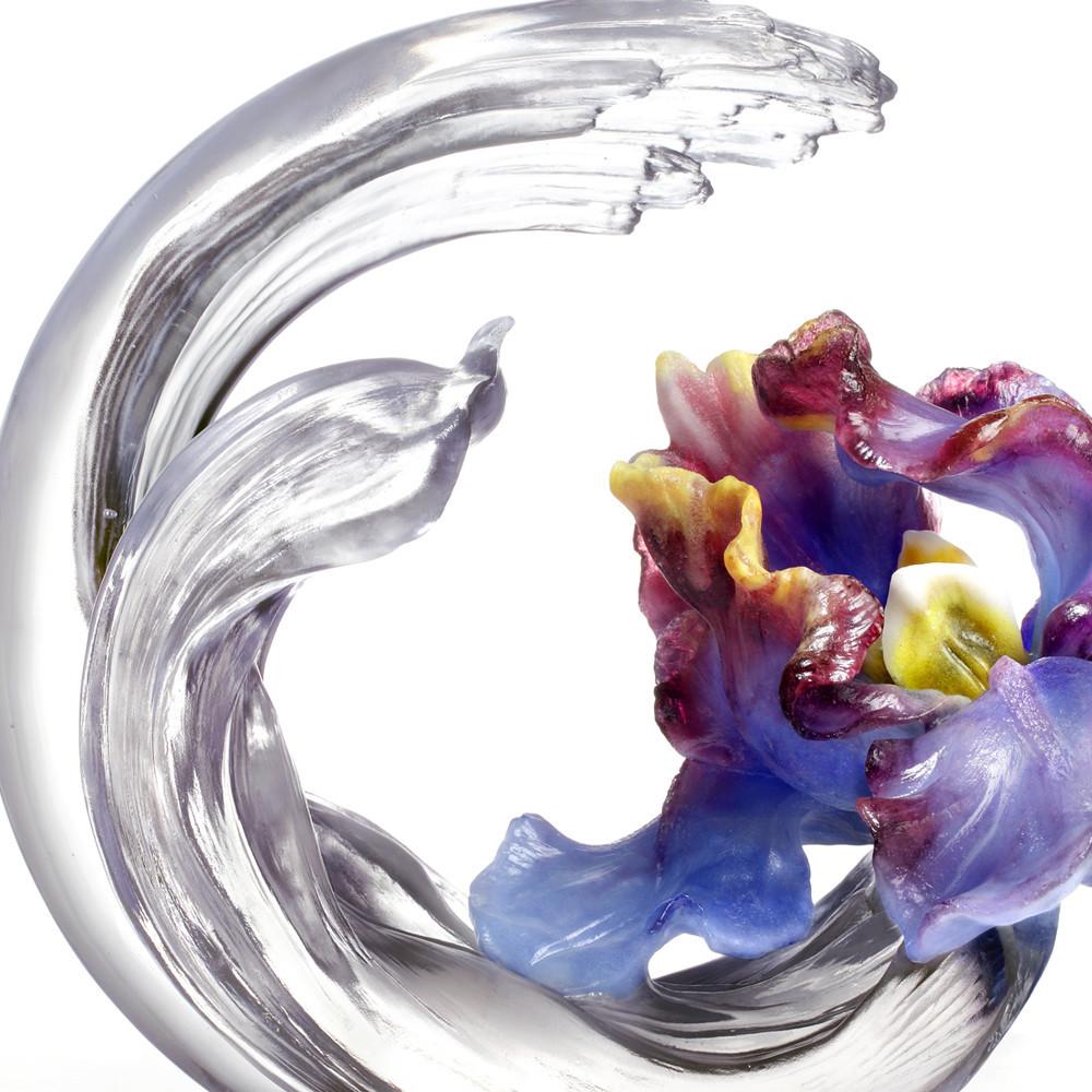 Collector Edition-Crystal Flower, Iris, A Chinese Liuli Flower, Arising through Contentment - LIULI Crystal Art