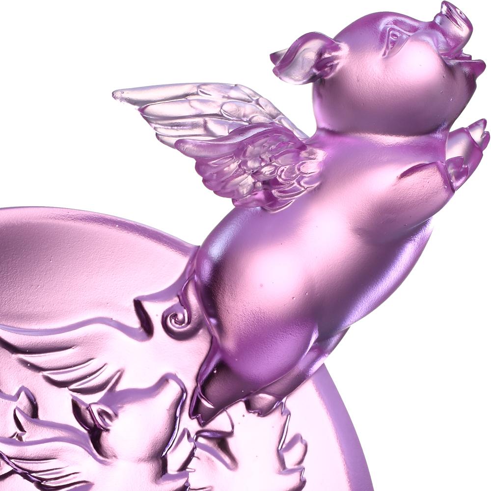 Crystal Animal, Pig, I Too Can Fly High - LIULI Crystal Art