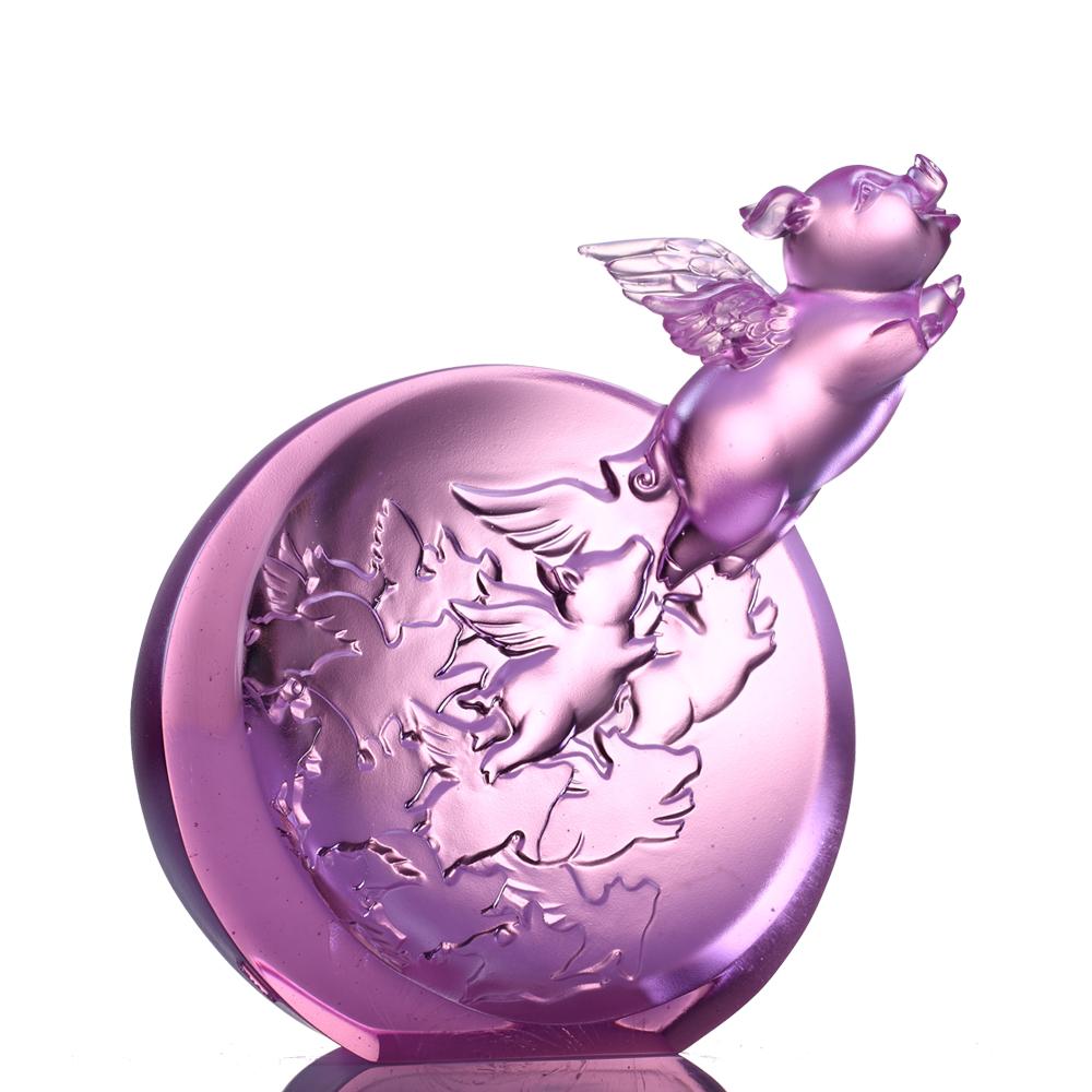 Crystal Animal, Pig, I Too Can Fly High - LIULI Crystal Art