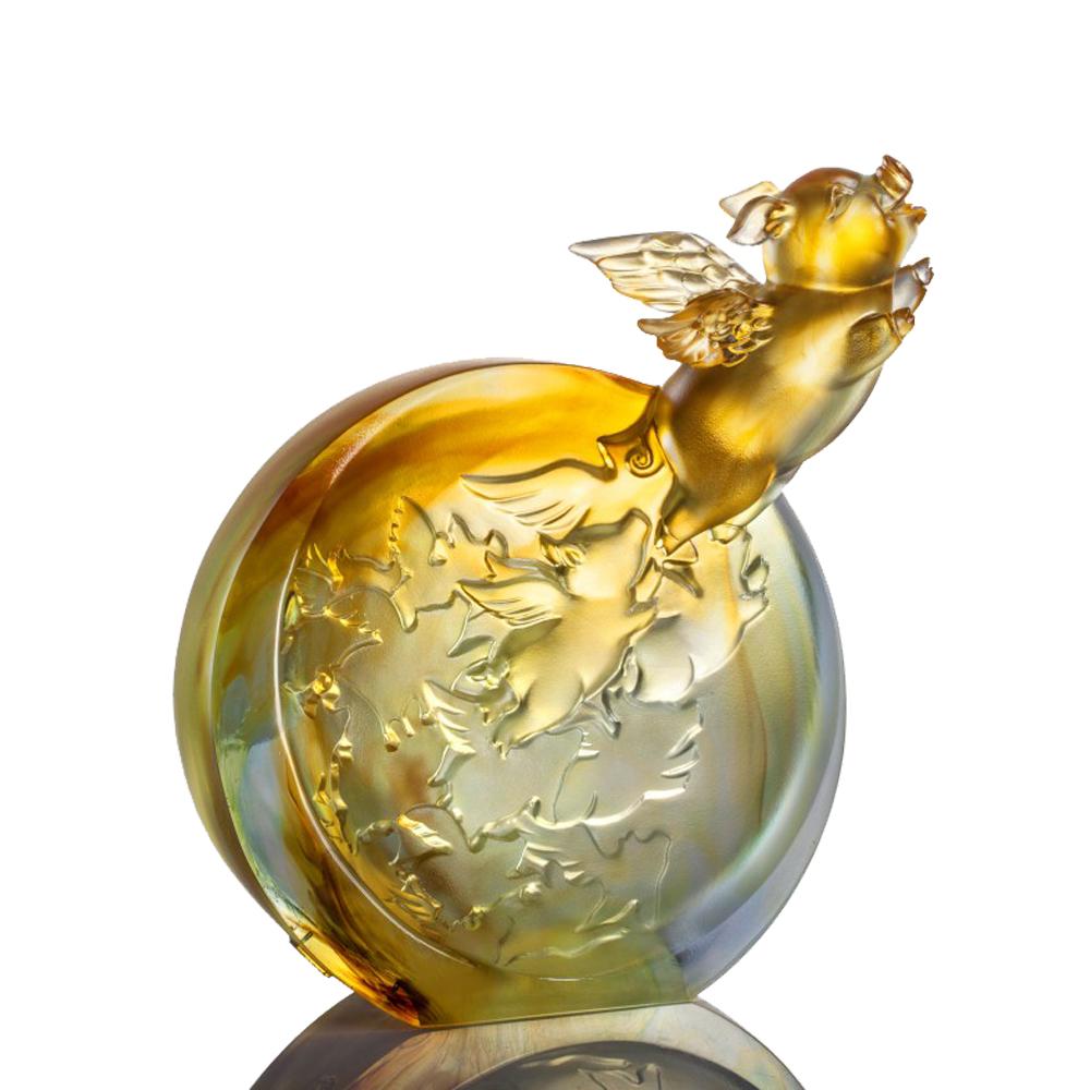 Crystal Animal, Pig, I Too Can Fly High - LIULI Crystal Art