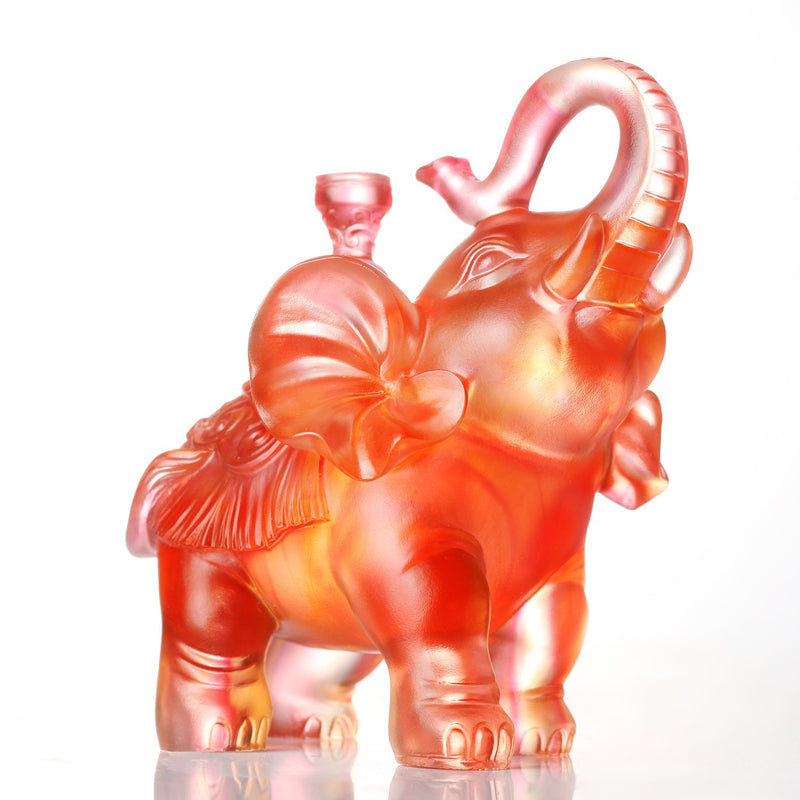 LIULI Crystal Elephant Raising Trunk Sculpture, The Auspicious Elephant