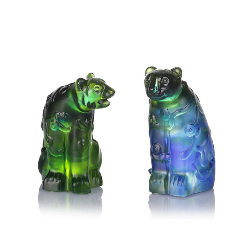 A Pair of Flowered Tiger and Tigress (Zodiac) - Tiger Figurine (Set of 2pcs) - LIULI Crystal Art