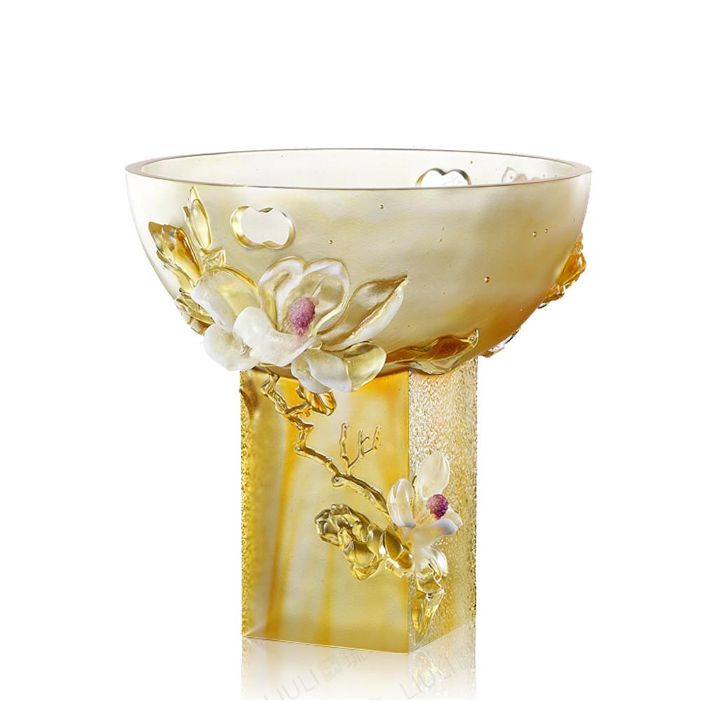 '-- DELETE -- Crystal Floral Vase, Magnolia, Embodiment of Beauty-Pure Magnolia - LIULI Crystal Art